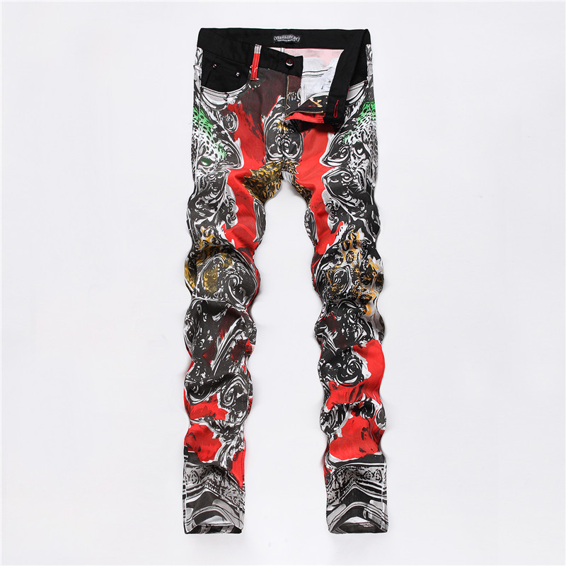    뺸 2015 2015 Masculino Calcas ǽ Impressao  Ÿ ĳ־ ö Ʈ  ׸/Men&s Pencil Pants Painted Flower Print Trousers 2015 New Arrival Ma